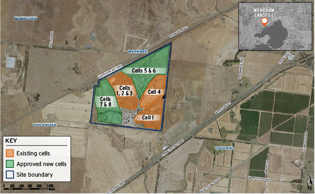 Satellite shot of Wyndham site with overlay showing locations of current and proposed cells